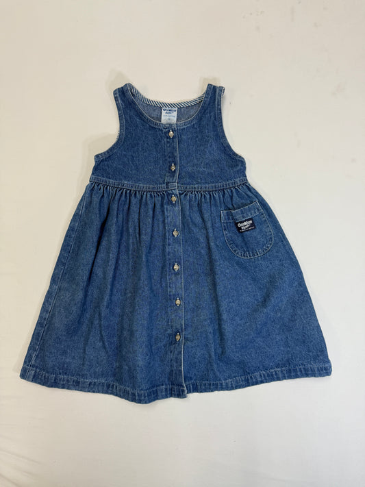 90s 2000' Kids Vintage OshKosh Bgosh Front Open Button Up Light Denim Casual Dress / 5T 6y / Made in USA