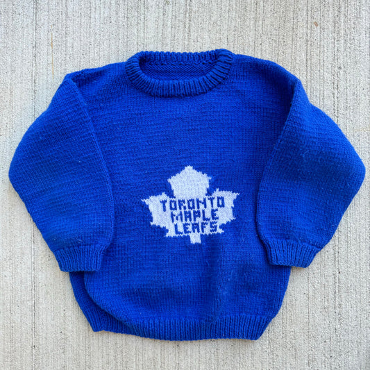 Kids Vintage Child Royal Blue Knit Hans Made Toronto Maple Leafs Knit Pullover Sweater 7Y 8Y 9Y