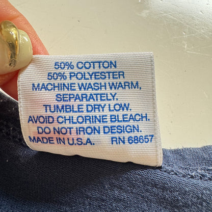 90s Kids Teens Vintage Eagle USA  Yankees Jamieson Road Volunteer Fire Co. Short Sleeve Navy T-Shirt L 14Y 15Y 16Y XS Adult Made in USA