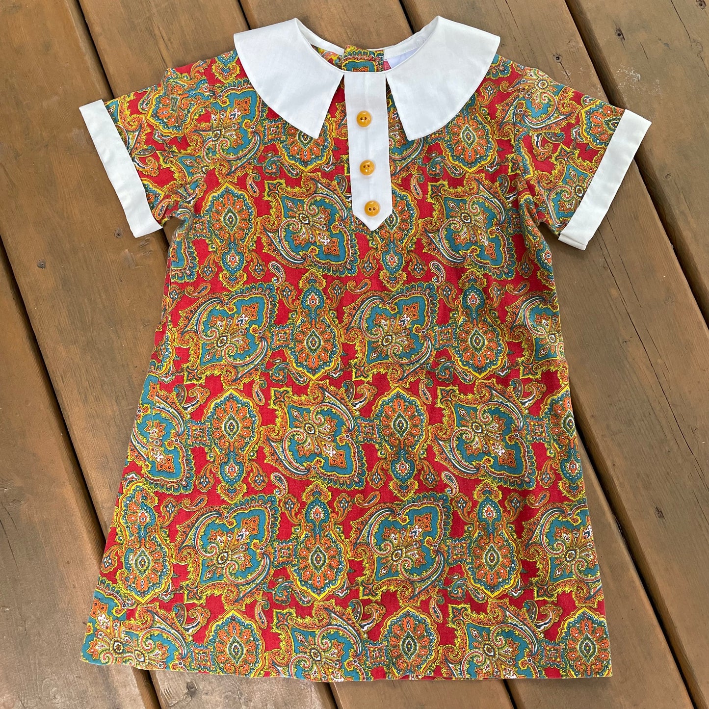 70s Kids Vintage Multi Colour  Paisley Mini Dress