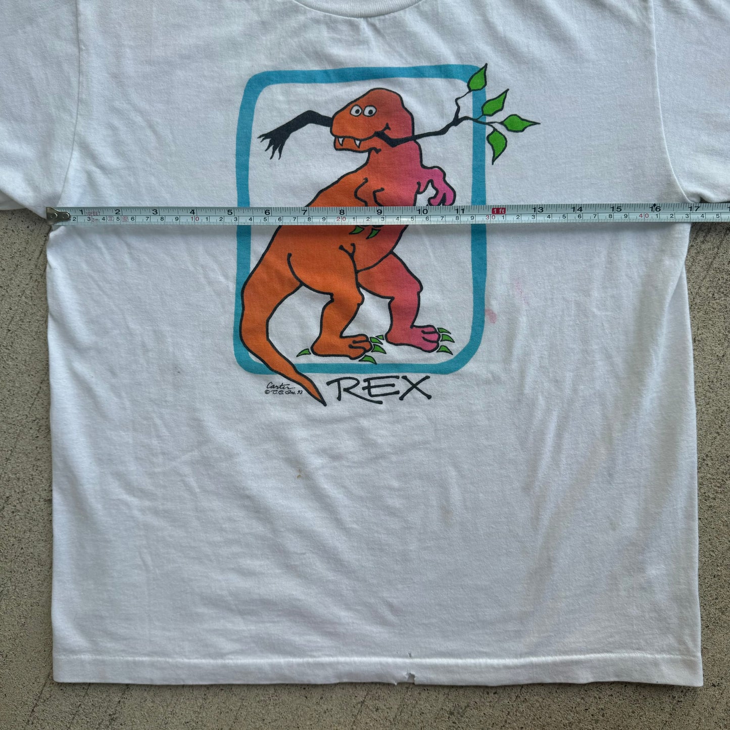 1993 Kids Youth Vintage Rex Dinosaur Cartoon 50/50 Whire T-Shirt 10Y 11Y 12Y Made In USA