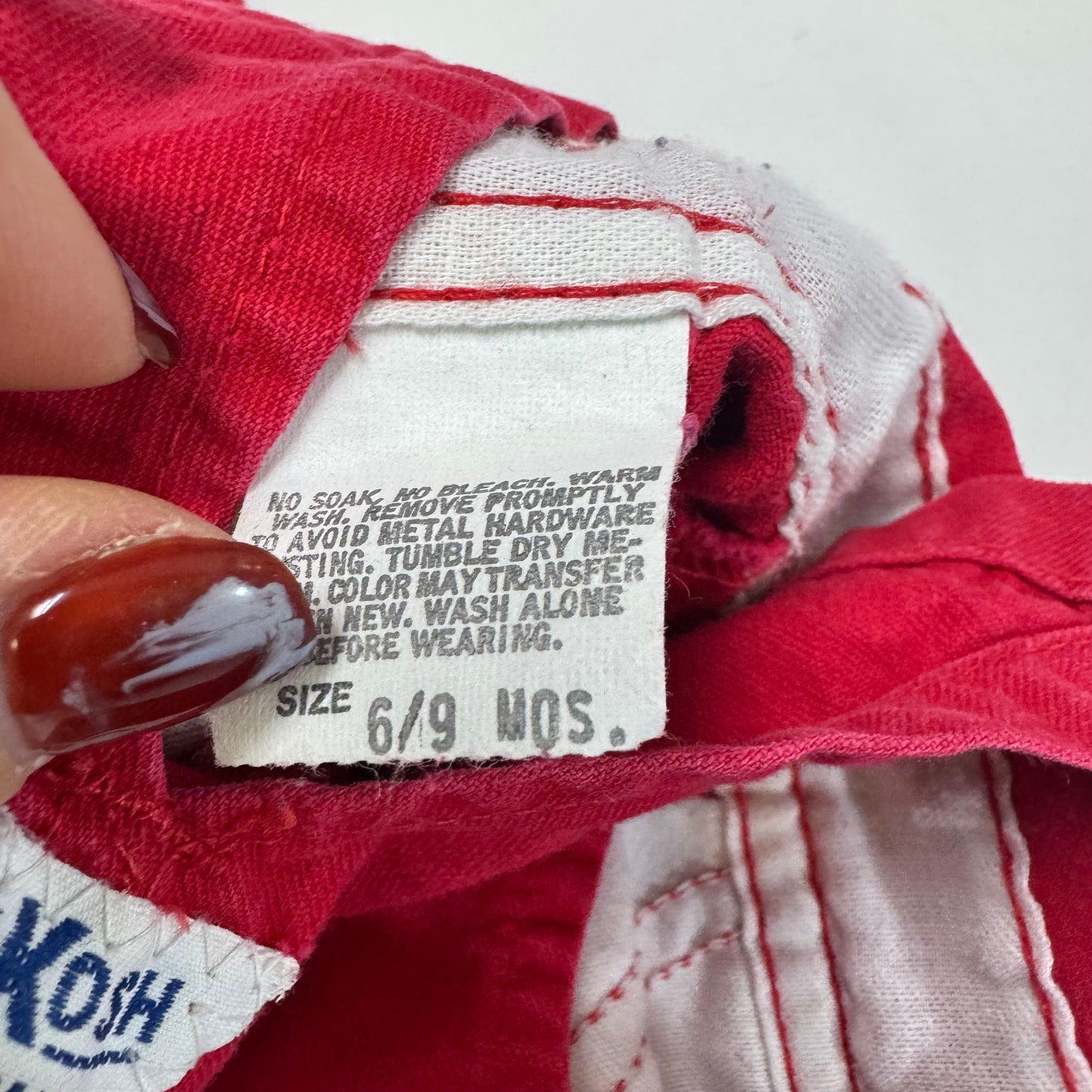 90s Kids Baby Solid Red Oshkosh B’Gosh Overall 100% Cotton /6m/9m/ Made in USA