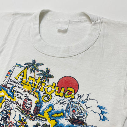 70s 80s Kids Toddler Vintage Antigua W.I. Antigua and Barbuda Caribbean Island Map Graphic Souvenir Tshirt / 4y 5y 6y