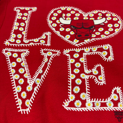 90s Kids Vintage Lee Sport Chicago Bulls Love Red Long Sleeve Sweatshirt M 10Y 11Y 12Y Made in USA