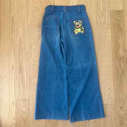 Vintage Kids 80’s Sears Denim Pant with Back Pocket Tiger Embroidery Size 10Y