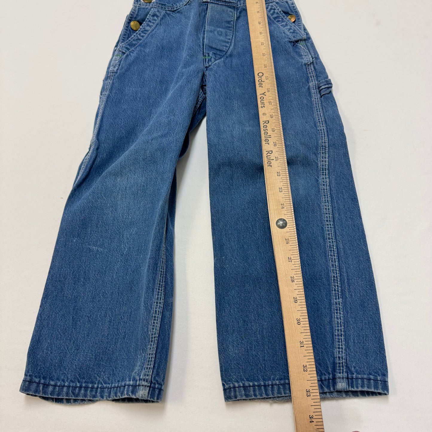70s Kids Vintage Big Smith Blue Denim Long Pant Overalls With adjustable Straps Cute Patches Front And Back 5Y 6Y Made in USA