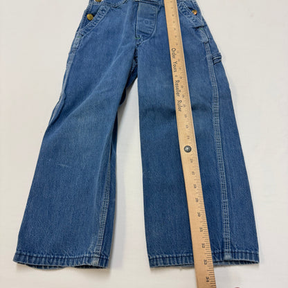 70s Kids Vintage Big Smith Blue Denim Long Pant Overalls With adjustable Straps Cute Patches Front And Back 5Y 6Y Made in USA