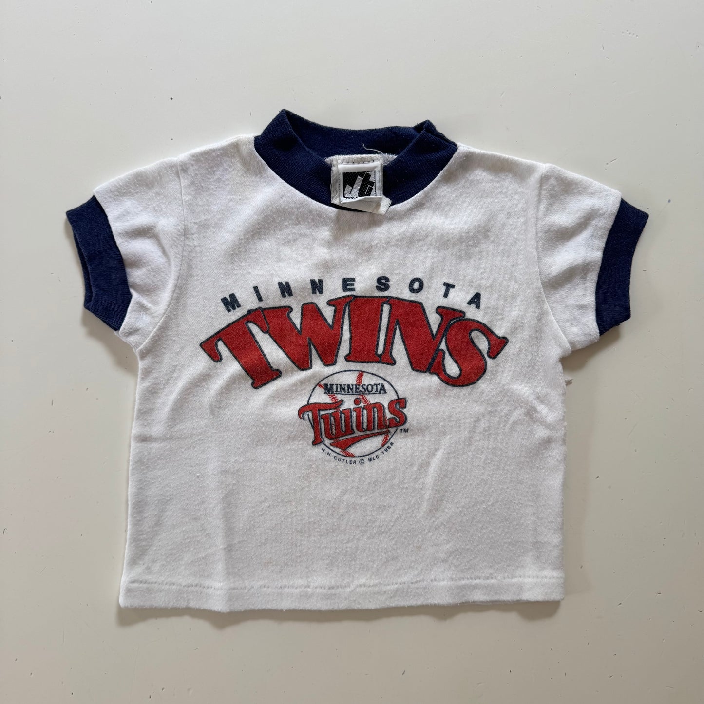 1988 Kids Baby Vintage Jog Togs Minnesota Twins MLB 50/50 White Short Sleeve T-Shirt 12m Made in USA
