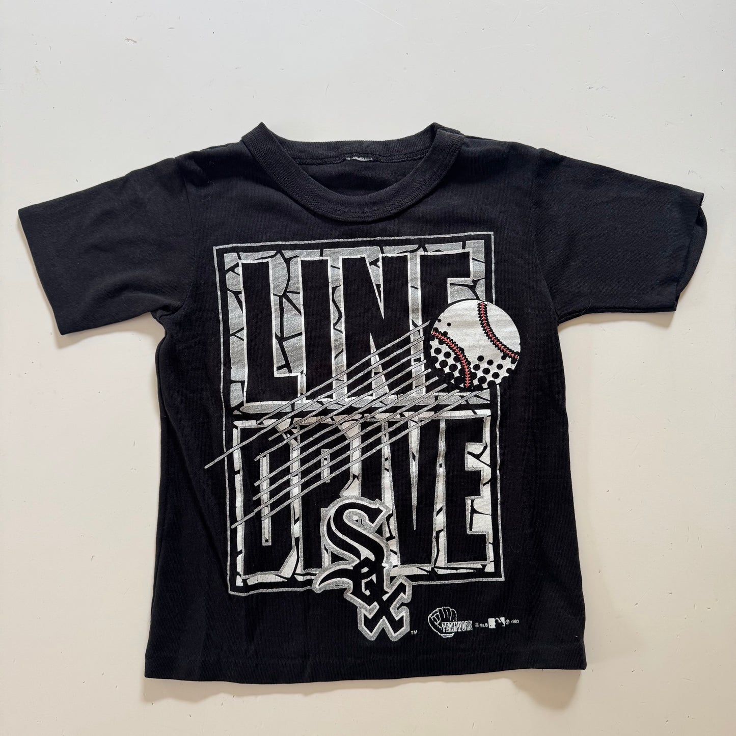 Early 1990s Kids Toddler Vintage MLB SOX Line Drive Black Short Sleeve T-Shirt 2Y 3Y
