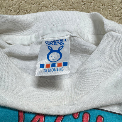 1995 90s Infant Baby Tee “Will Work For Milk” White Single Stitch Short Sleeve T-Shirt 18 months Made in USA