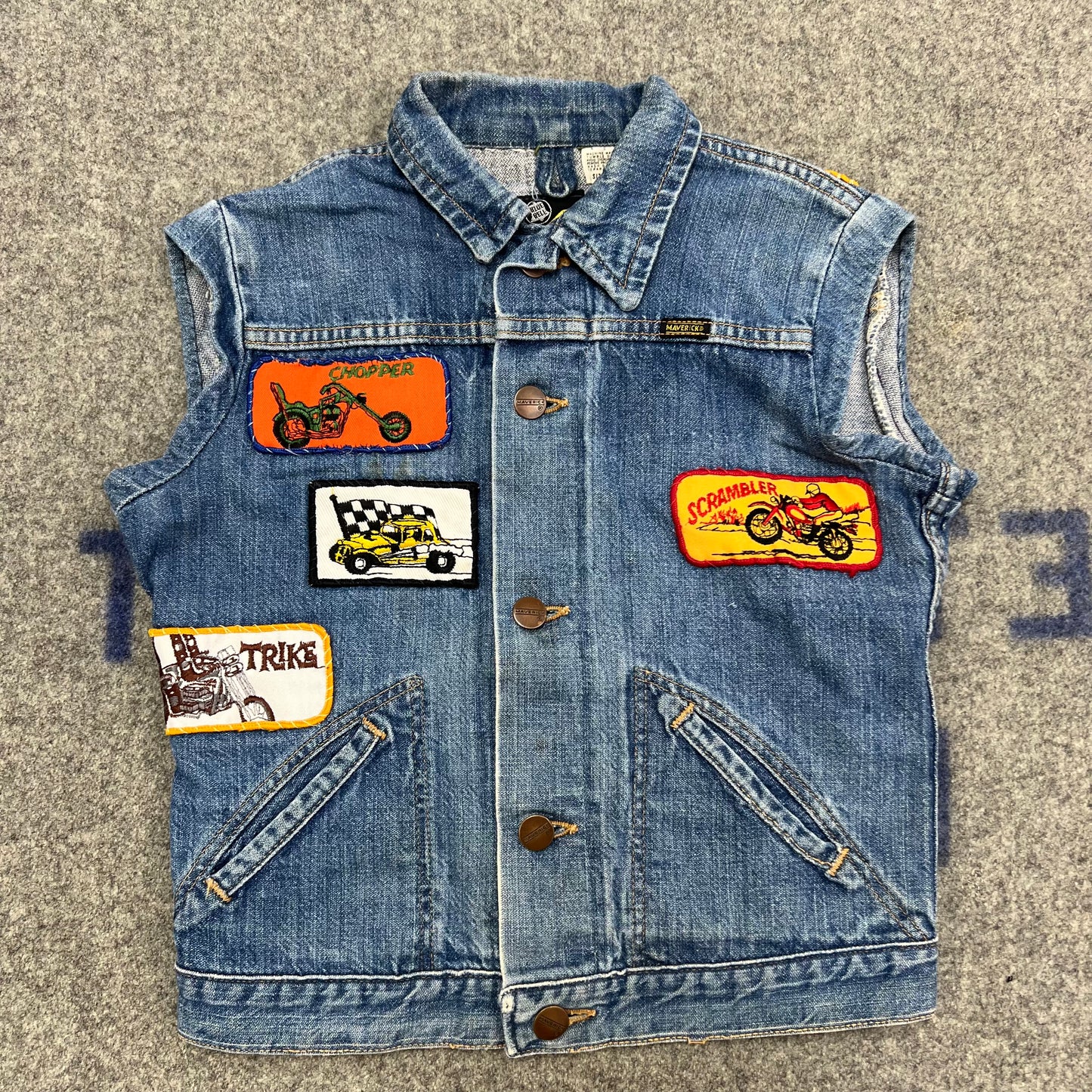 Vintage Kids Maverick Denim Vest With Patches Size 10Y