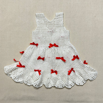 Kids Toddler Vintage Handmade Crochet Knit Removable Ribbons Design Dress / 3T 4T
