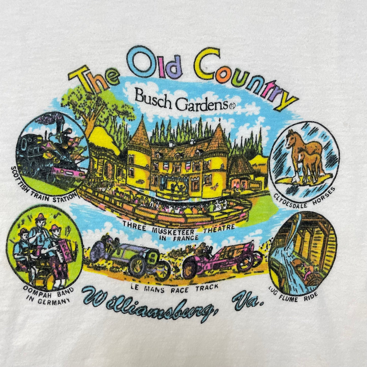 70s Kids Youth Vintage The Old Country Busch Gardens Williamsburg Virginia USA Souvenir Tshirt / 6y 7y 8y / Baby Tee