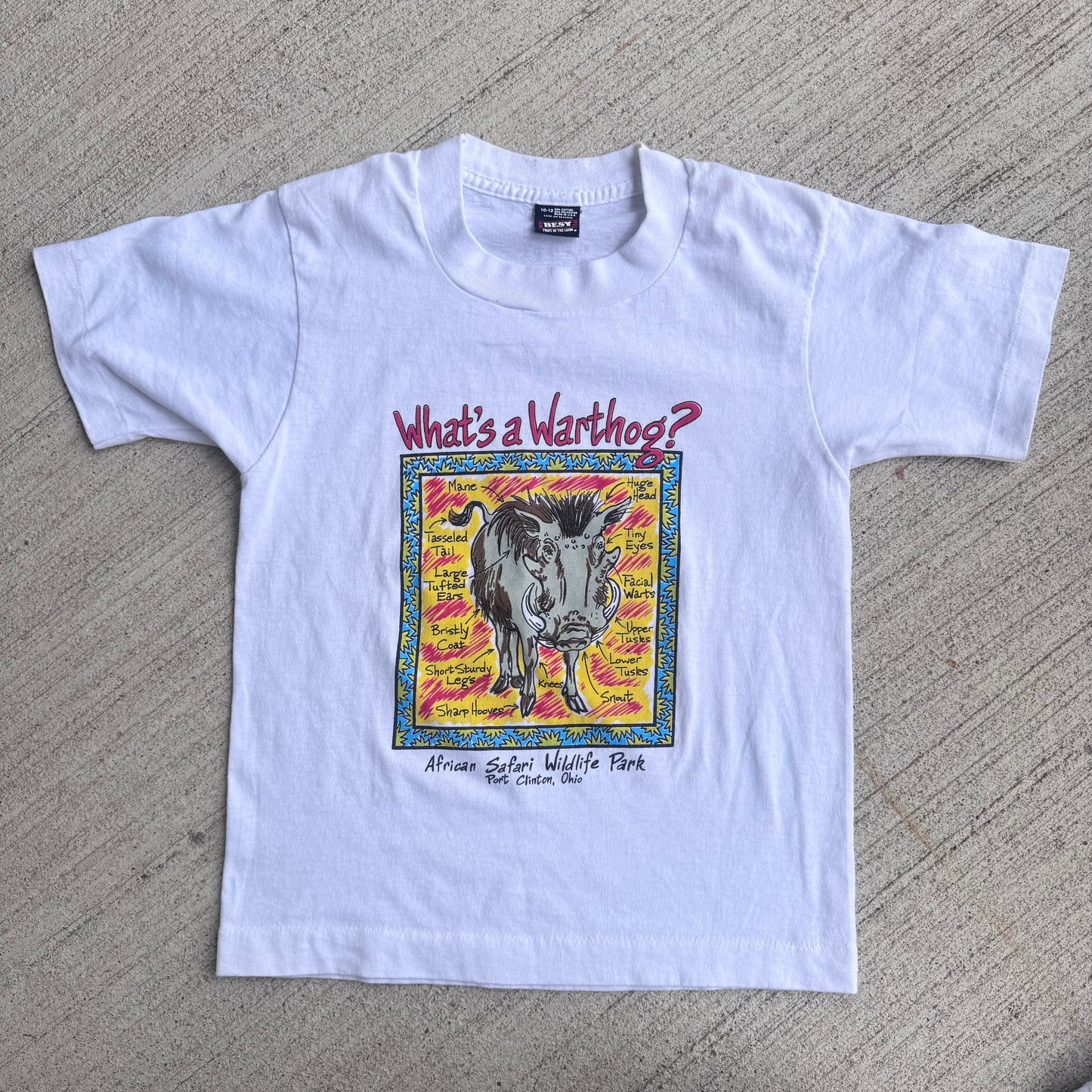 90s Kids Vintage What’s a Warthog? White 50/50 Single Stitch T-Shirt 10-12Y Baby Tee Made In USA