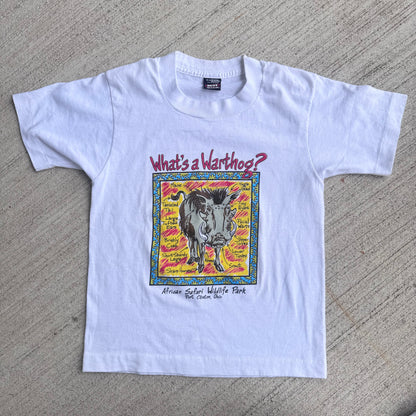 90s Kids Vintage What’s a Warthog? White 50/50 Single Stitch T-Shirt 10-12Y Baby Tee Made In USA