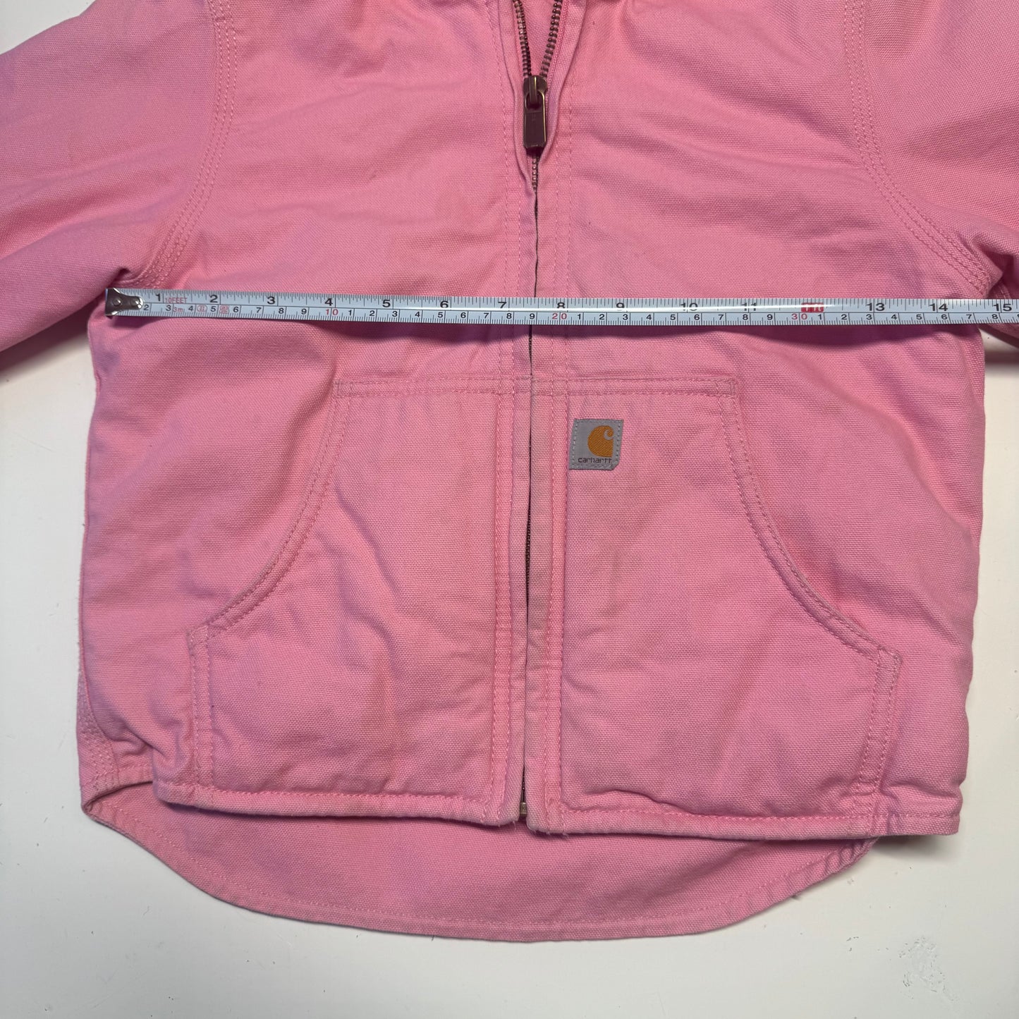 2000s Kids Vintage Pink Carhartt Zip Hooded Fleece Lined Jacket XS 6Y
