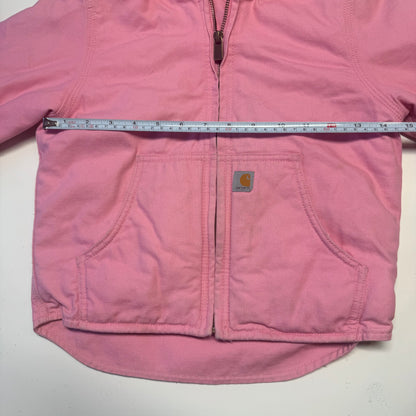 2000s Kids Vintage Pink Carhartt Zip Hooded Fleece Lined Jacket XS 6Y