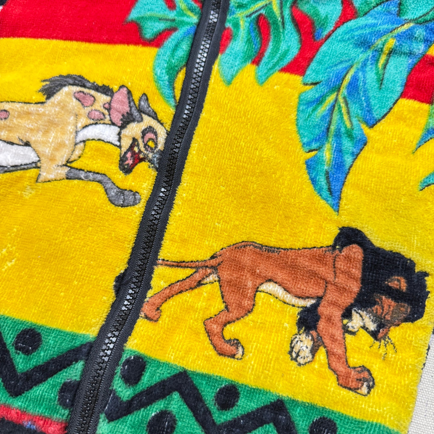 90s Kids Infant Vintage Handmade Lion King Towel Fabric Zip Up Jacket / 12m 18m 24m