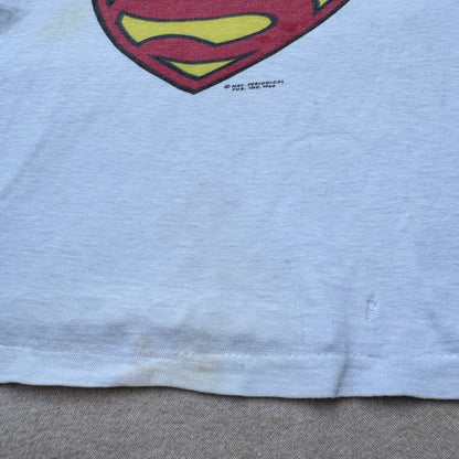 60s Kids Vintage Rare Superman Big Logo White Short Sleeve T-Shirt 4Y 5Y 6Y