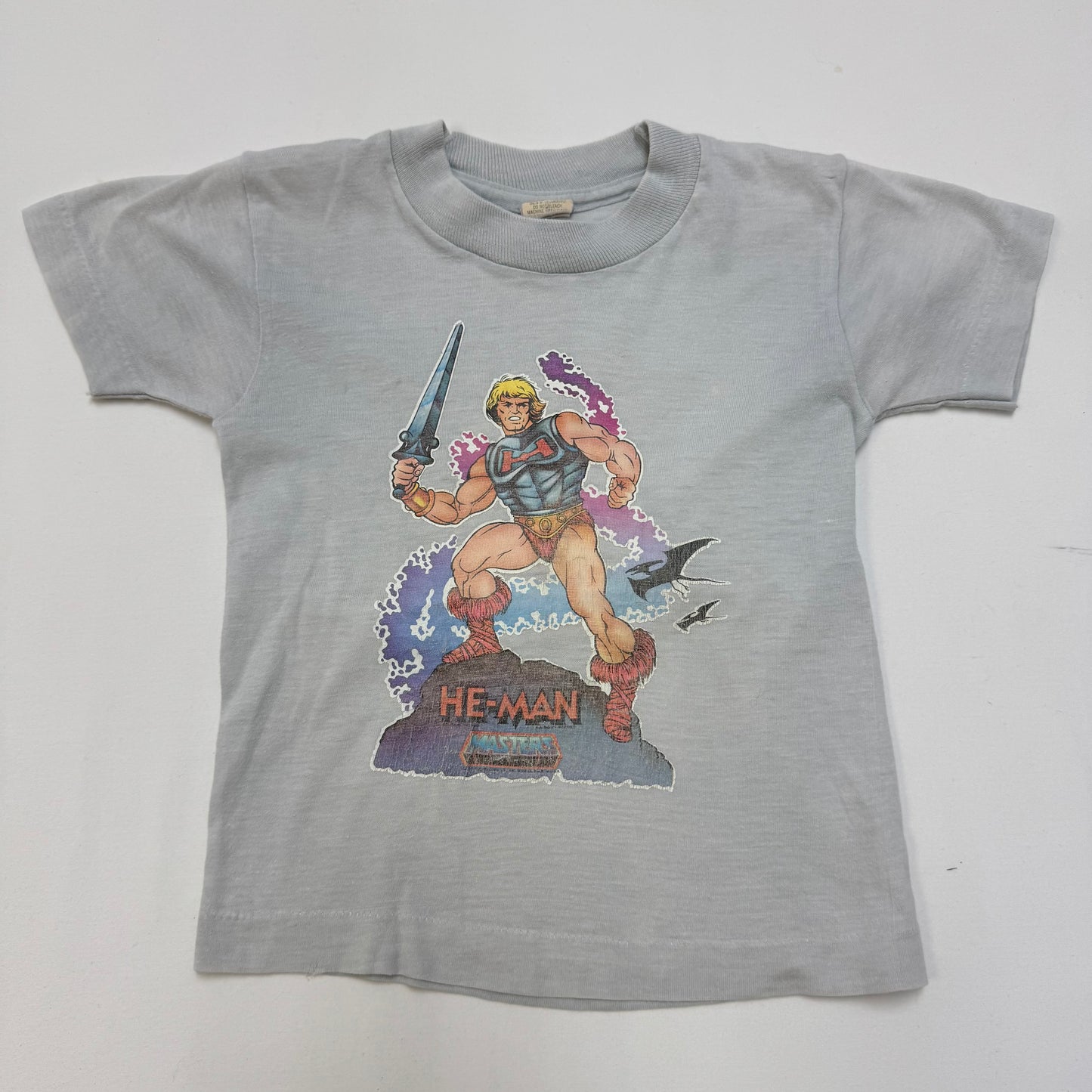 80s Kids Toddler Vintage He-Man Heat Transfer Print Gray Single Stitch Short Sleeve T-Shirt Junior Starts 4T Made in USA