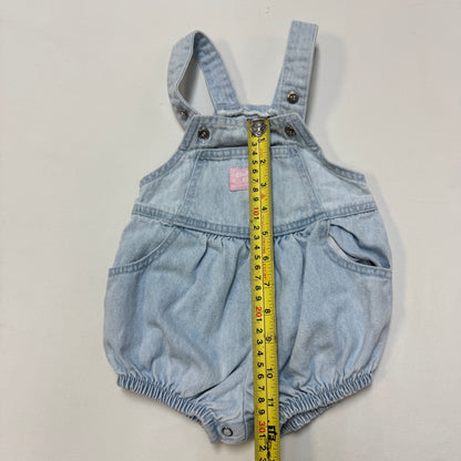90s Kids Baby Vintage Oshkosh Bgosh Light Denim Shortall Romper Pink Label /6m/9m/12m