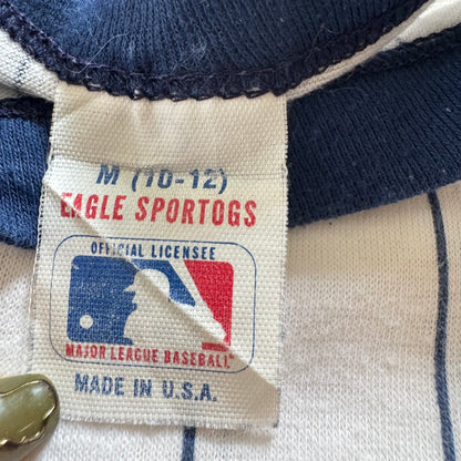 80s Kids Vintage MLB New York Yankees Striped Navy White Short Sleeve T-Shirt Made In USA M 10Y 11Y 12Y