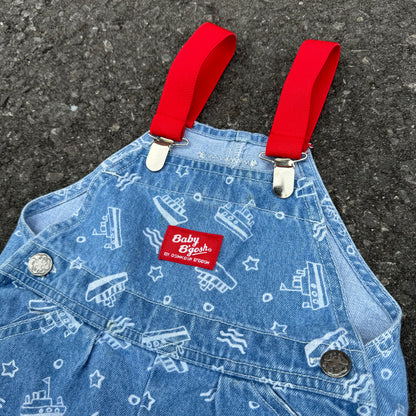 Vintage Kids Oshkosh Denim Sailboats Shortalls With Elastic Shoulder Straps( Suspender) 6/9mns