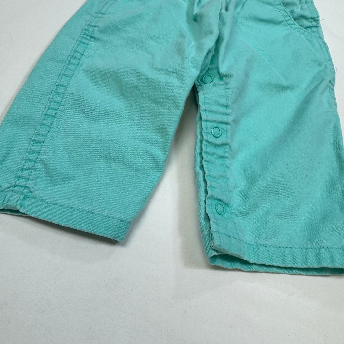 90s Kids Toddler Infant Vintage Baby B’Gosh Oshkosh 2 Piece Set Turquoise Overall White Ruffle T-shirt With Floral Accents /6m 9m / Made in USA