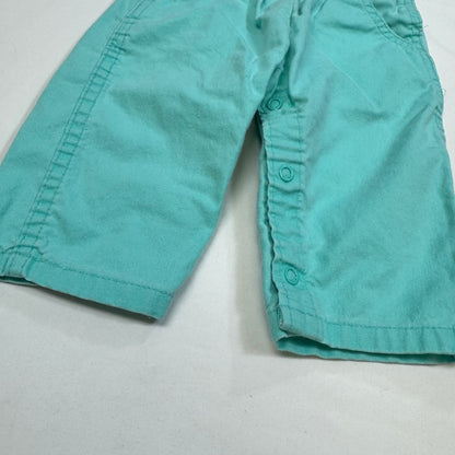 90s Kids Toddler Infant Vintage Baby B’Gosh Oshkosh 2 Piece Set Turquoise Overall White Ruffle T-shirt With Floral Accents /6m 9m / Made in USA