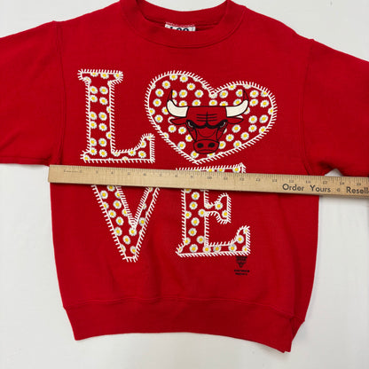 90s Kids Vintage Lee Sport Chicago Bulls Love Red Long Sleeve Sweatshirt M 10Y 11Y 12Y Made in USA