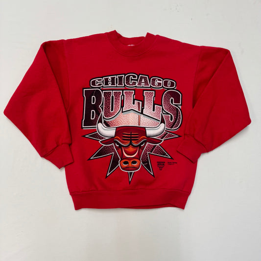 90s Kids Vintage Hanes Chicago Bulls Big Logo Red Long Sleeve Crew Sweatshirt M 10Y 11Y 12Y Made in USA