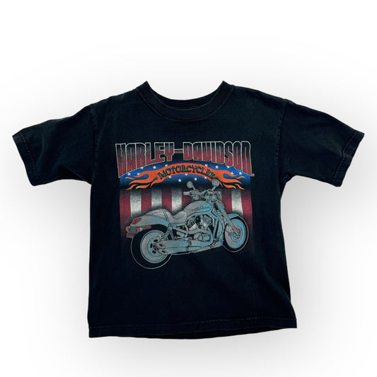 Kids Vintage Black Harley Davidson Motorcycle T-Shirt 4Y 5Y 6Y