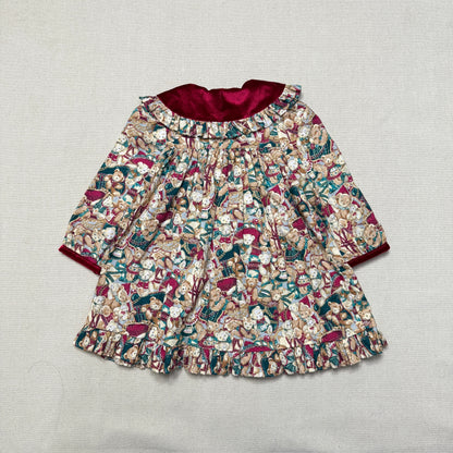 80s 90s Kids Toddler Vintage Teddy Bear AOP Christmas Pattern Velvet Round Collar Dress / 24m 2T   dress