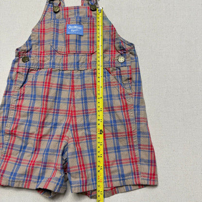 90s Kids Toddler Vintage Oshkosh Bgosh Brown Plaid Cotton Shortall / 2T 3T