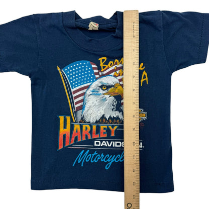 1985 Kids Toddler Vintage Harley Davidson Born in the USA Navy 50/50 T-Shirt 18m 24m 2Y 3Y 4Y