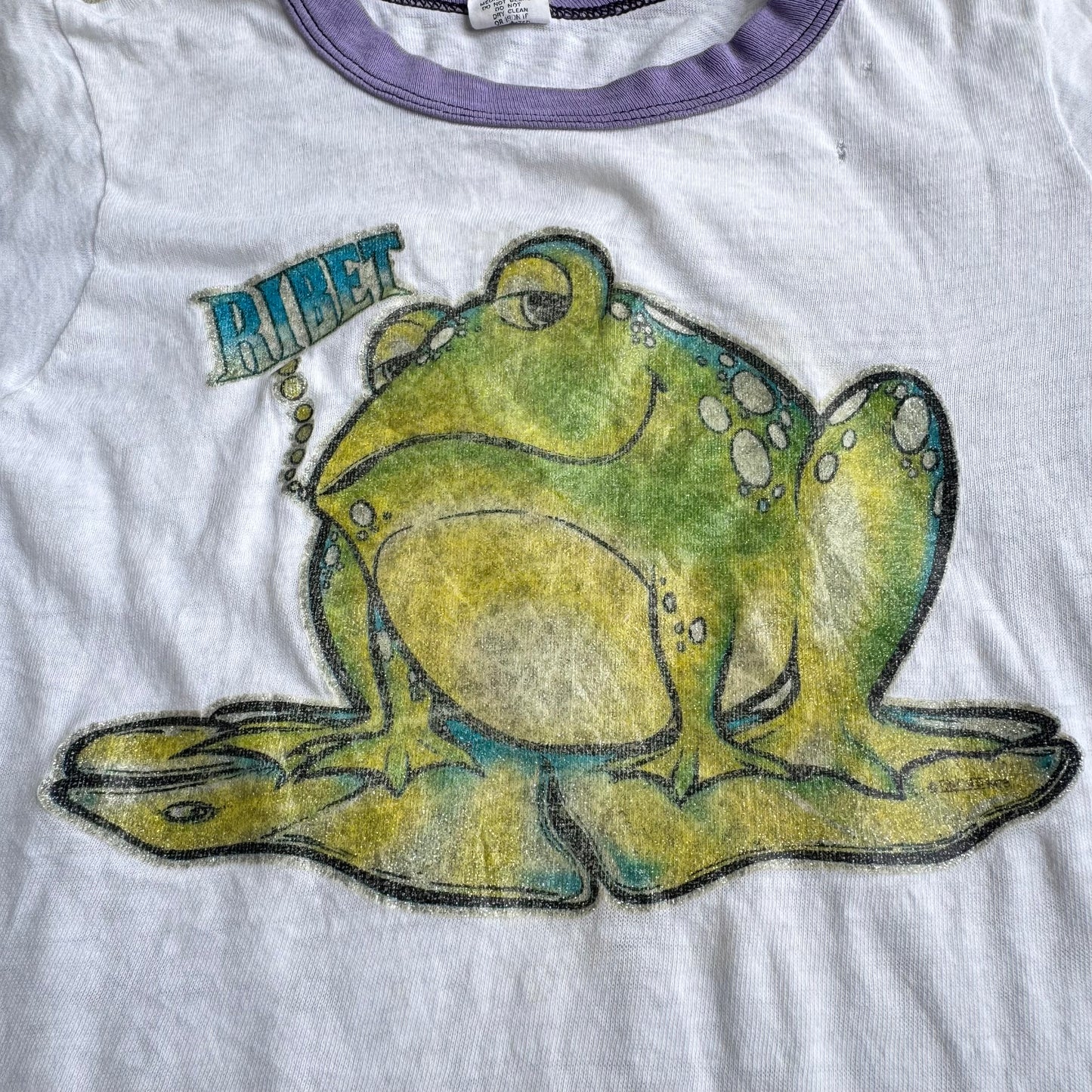 70s Kids Vintage Sparkly RIBET Frog Print Rangler T-Shirt M 7Y 8Y 9Y Baby Tee Made In USA
