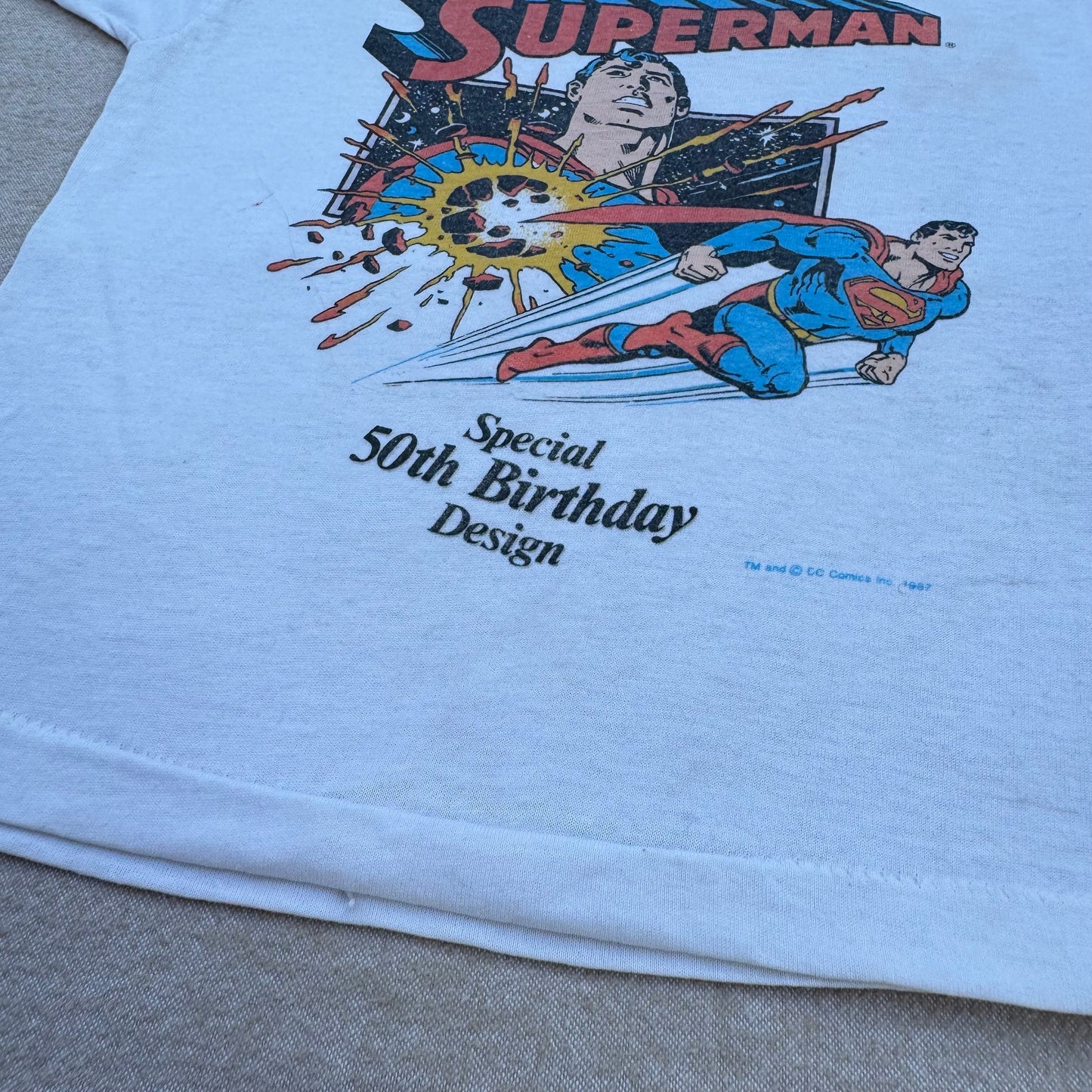 80s Kids Toddler Vintage Ringer Superman Special 50Th Birthday Design Short Sleeve White T-Shirt  3Y 4Y 5Y