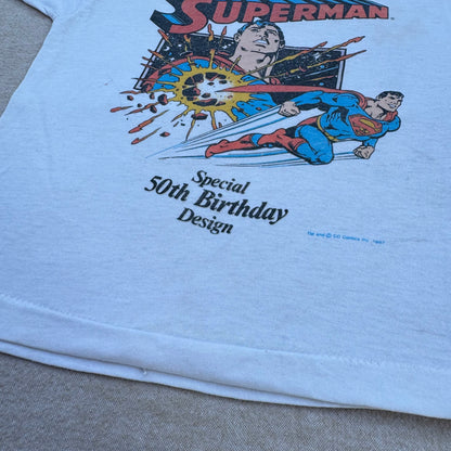 80s Kids Toddler Vintage Ringer Superman Special 50Th Birthday Design Short Sleeve White T-Shirt  3Y 4Y 5Y