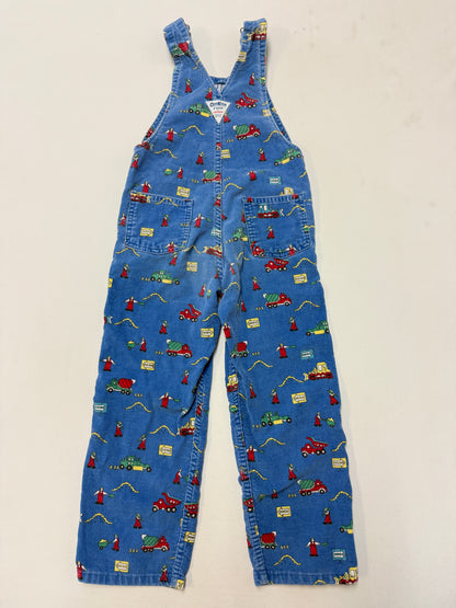 90s Kids Toddler Vintage Oshkosh Bgosh Construction Trucks AOP Blue Corduroy Overall / 5T 6y
