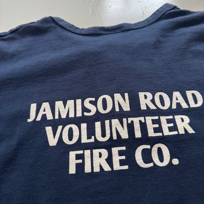90s Kids Teens Vintage Eagle USA  Yankees Jamieson Road Volunteer Fire Co. Short Sleeve Navy T-Shirt L 14Y 15Y 16Y XS Adult Made in USA