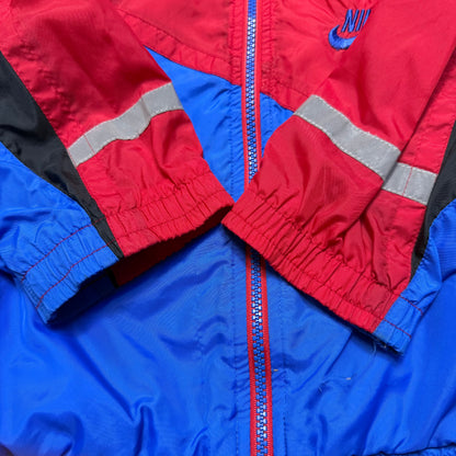 90s Kids Vintage Nike Red Blue Multicolour Hidden Hood with Light Reflector Windbreaker Light Jacket  / 6y 7y 8y