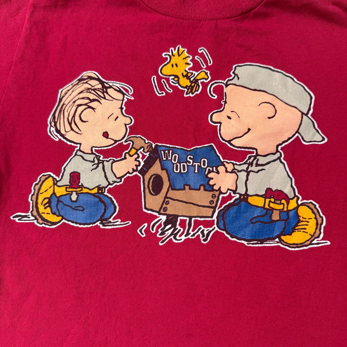 80s 90s Kids Vintage Peanuts Charlie Brown & Linus Woodstock Mauve/Burgundy Short Single Stitch T-Shirt 7Y Made in USA