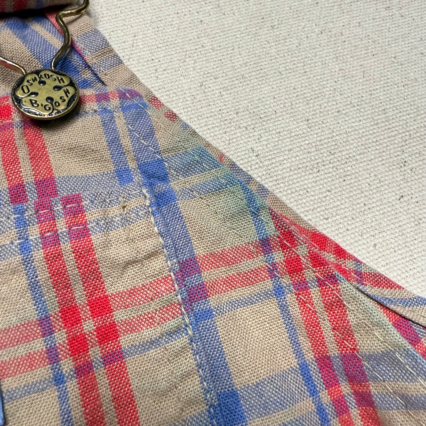 90s Kids Toddler Vintage Oshkosh Bgosh Brown Plaid Cotton Shortall / 2T 3T