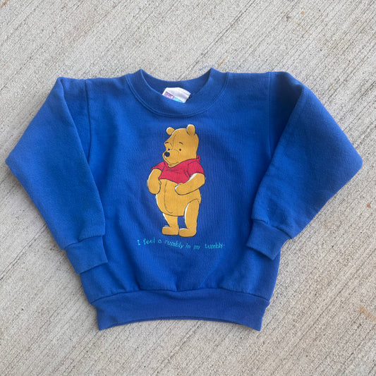 Kids Vintage Disney Winnie The Pooh “ I Feel A Rumbly In My Tummy” Blue Pullover Sweatshirt 3Y 4Y