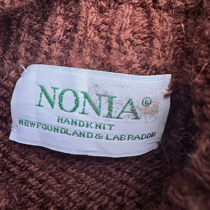 Kids Vintage Hand Knit Nonia New Foundland Brown Cardigan With Hood Sweater 6Y 7Y 8Y