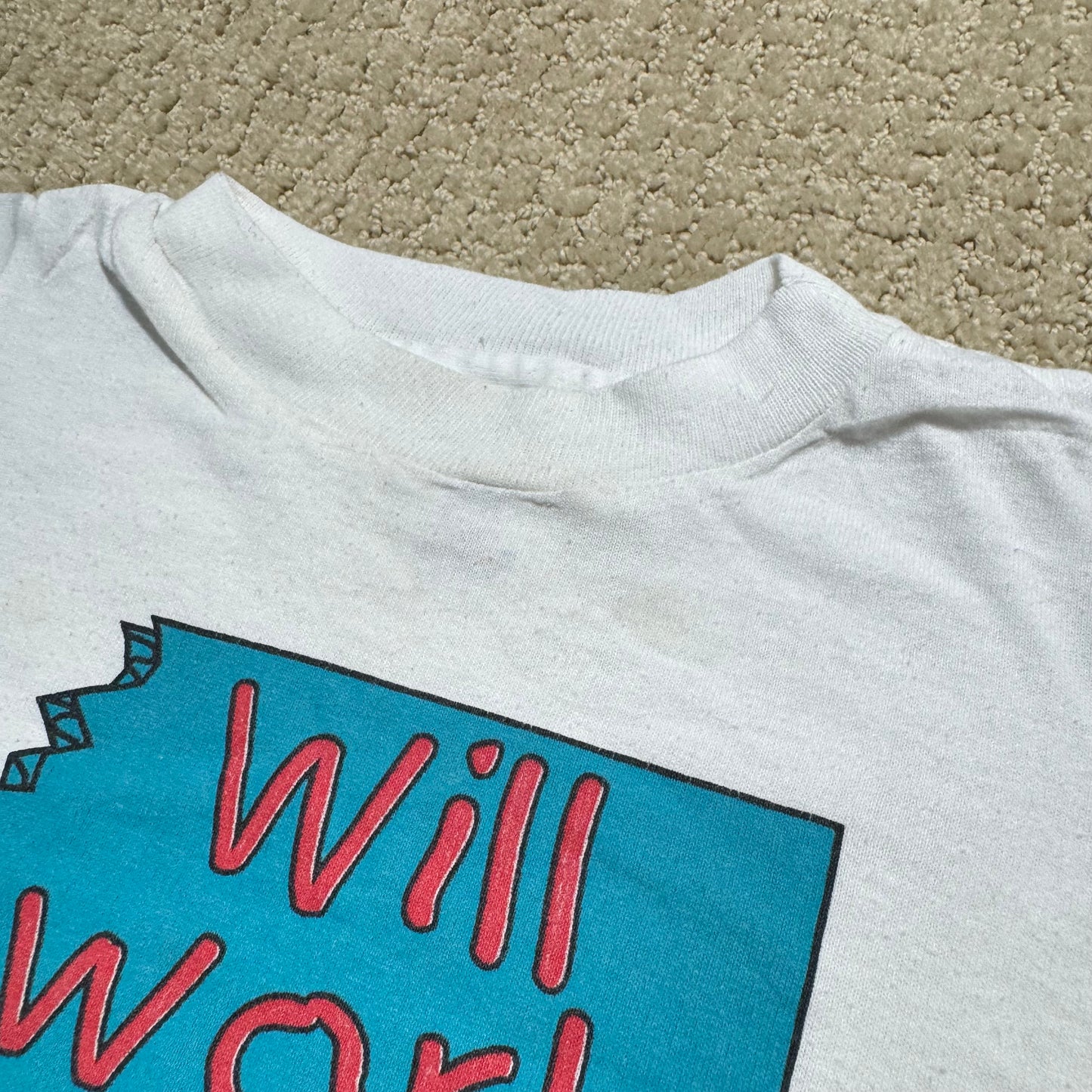 1995 90s Infant Baby Tee “Will Work For Milk” White Single Stitch Short Sleeve T-Shirt 18 months Made in USA