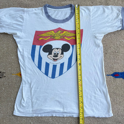 70s 80s Kids Teen Vintage Walt Disney Mickey Crest Shield Short Sleeve T-Shirt 10Y 11Y 12Y