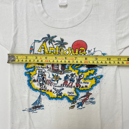 70s 80s Kids Toddler Vintage Antigua W.I. Antigua and Barbuda Caribbean Island Map Graphic Souvenir Tshirt / 4y 5y 6y