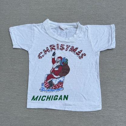 60s Kids Baby Vintage Christmas Santa Claus Michigan White Short Sleeve T-Shirt 12m 24m