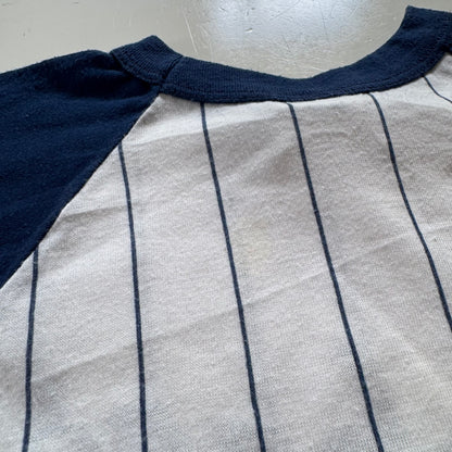 80s Kids Vintage MLB New York Yankees Striped Navy White Short Sleeve T-Shirt Made In USA M 10Y 11Y 12Y